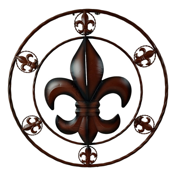Fleur De Lis Living Metal Brown Fleur De Lis Circle Sign Wall Mounted